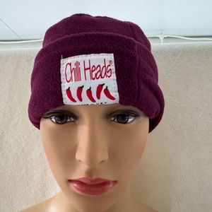 Chilli Heads fleece winter hat. Small unisex Burgandy.